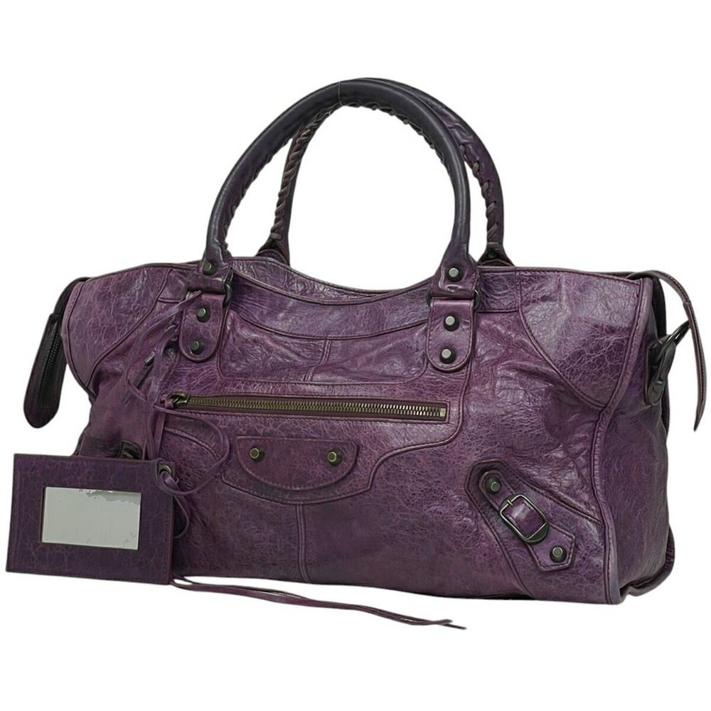 Balenciaga The Time Handbag Shoulder Bag Leather Purple